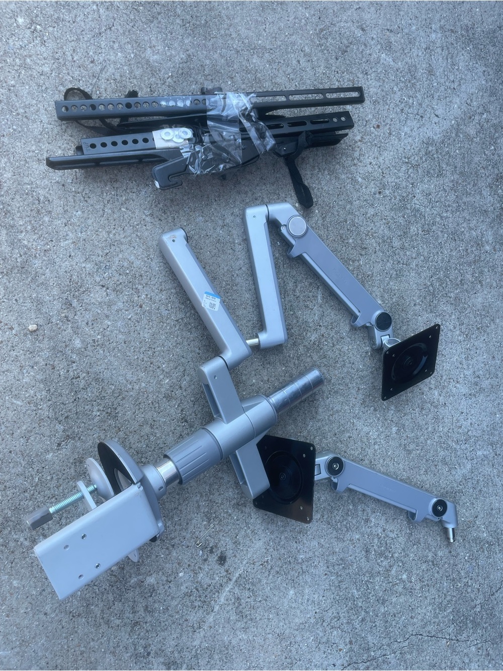 Human scale Silver Dual-Arm Monitor Mount for VR/AR Accessories